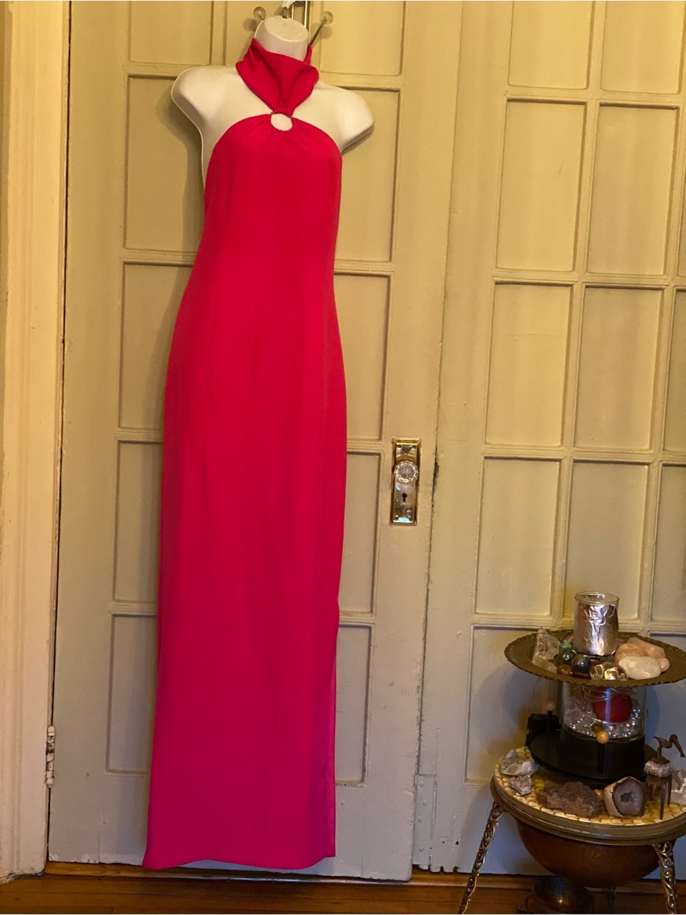Elegant Women's Halter Maxi Dress in Bright Pink